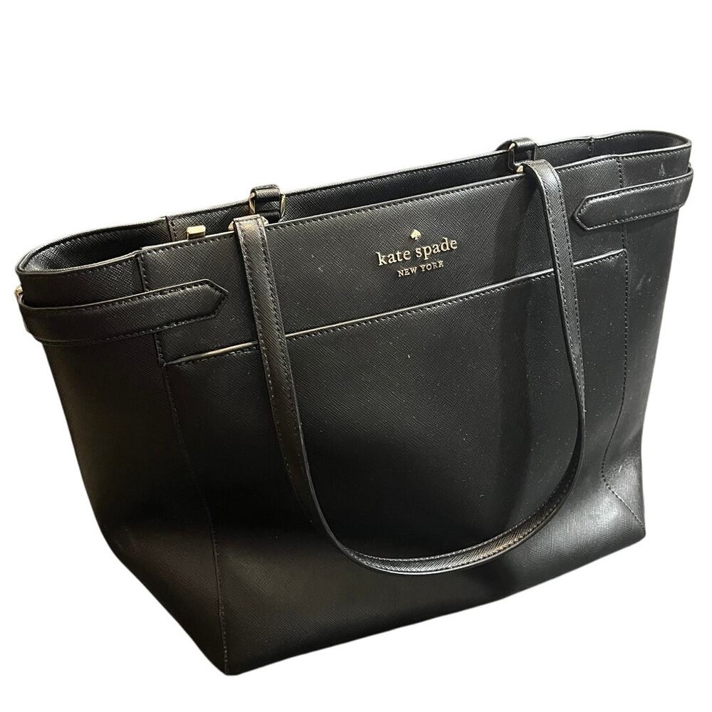 Kate Spade Staci BLACK Saffiano Leather Tote Bag Purse Handbag Computer Travel‎